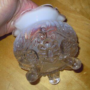Antique Victorian Sowerby CLEAR WHITE Opalescent Glass Rose Bowl Vase Spittoon